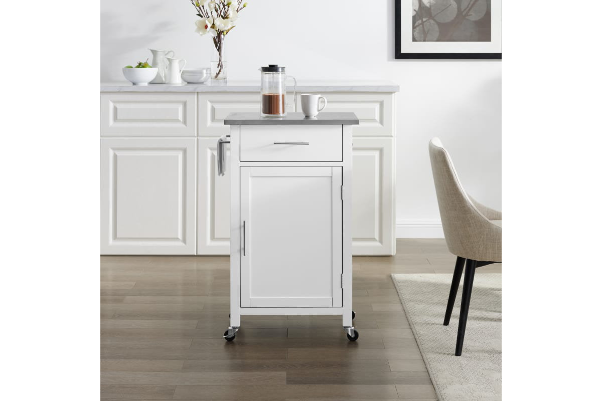 Savannah Stainless Steel Top Compact Kitchen Island/Cart - White