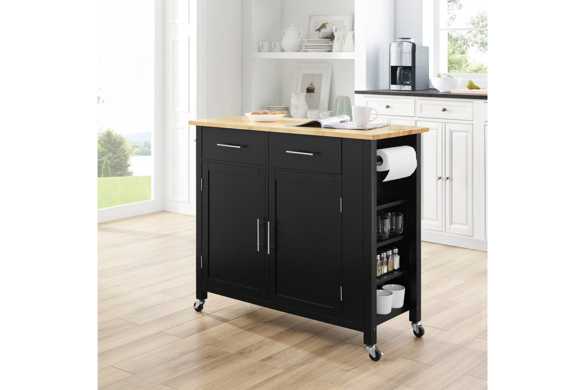 Savannah Wood Top Full-Size Kitchen Island/Cart - Black & Natural