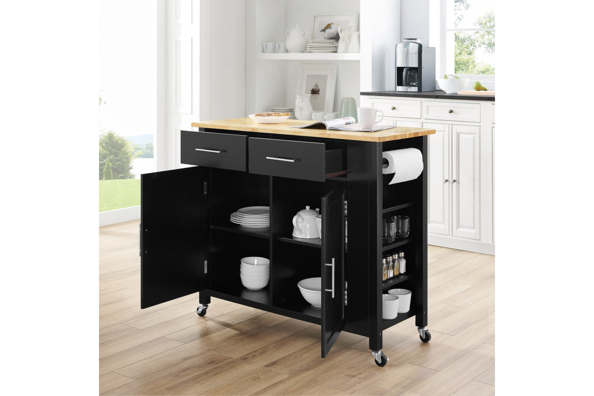 Savannah Wood Top Full-Size Kitchen Island/Cart - Black & Natural