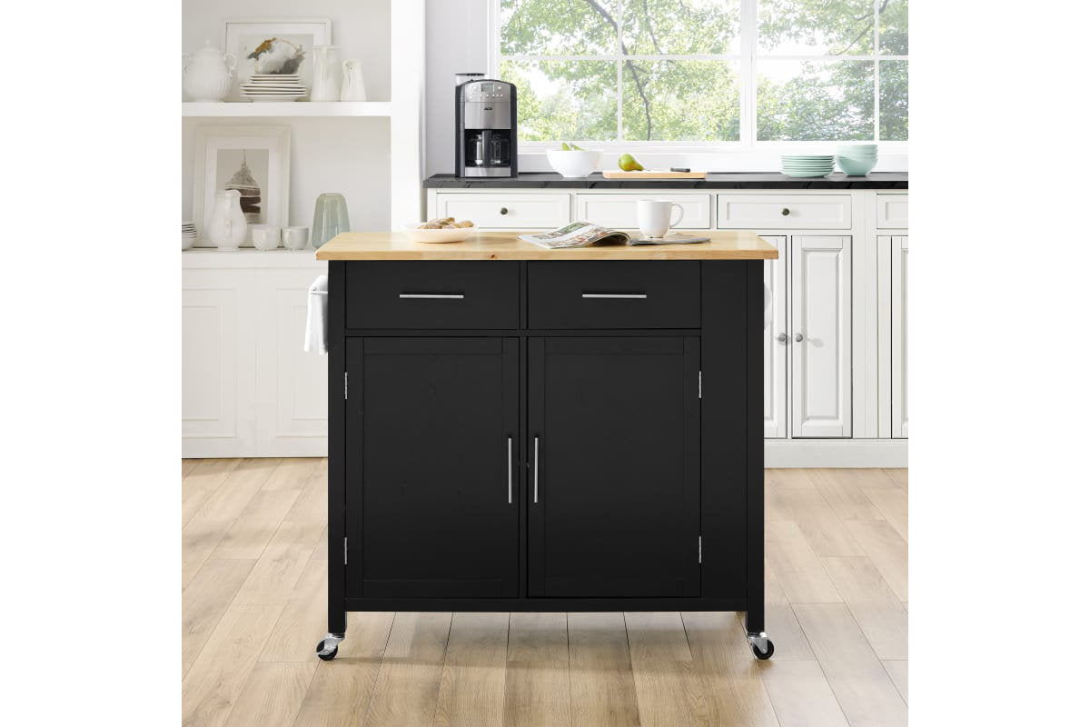 Savannah Wood Top Full-Size Kitchen Island/Cart - Black & Natural