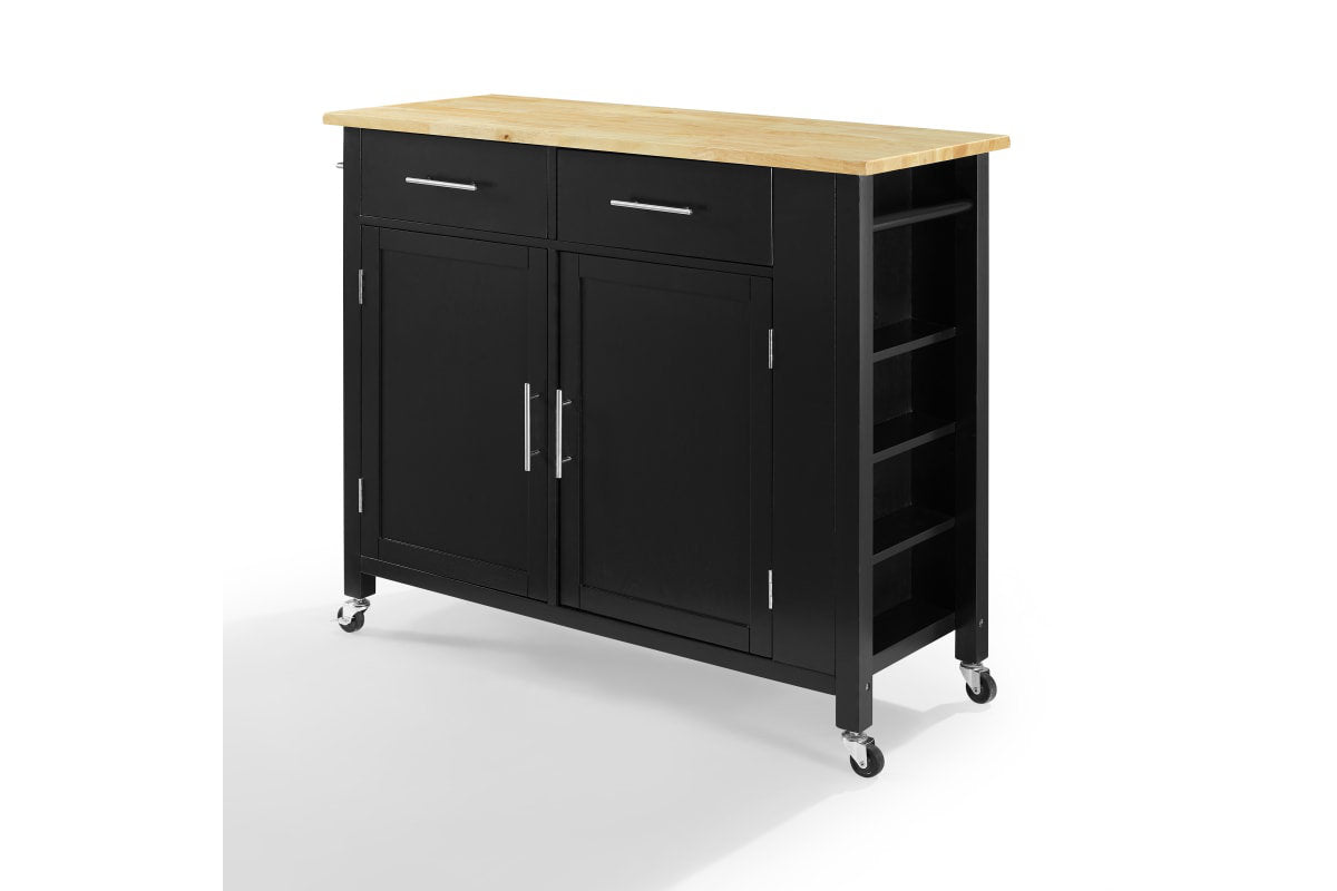 Savannah Wood Top Full-Size Kitchen Island/Cart - Black & Natural