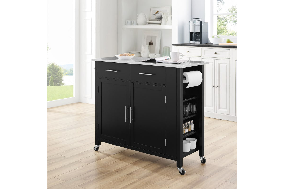 Savannah Stainless Steel Top Full-Size Kitchen Island/Cart - Black