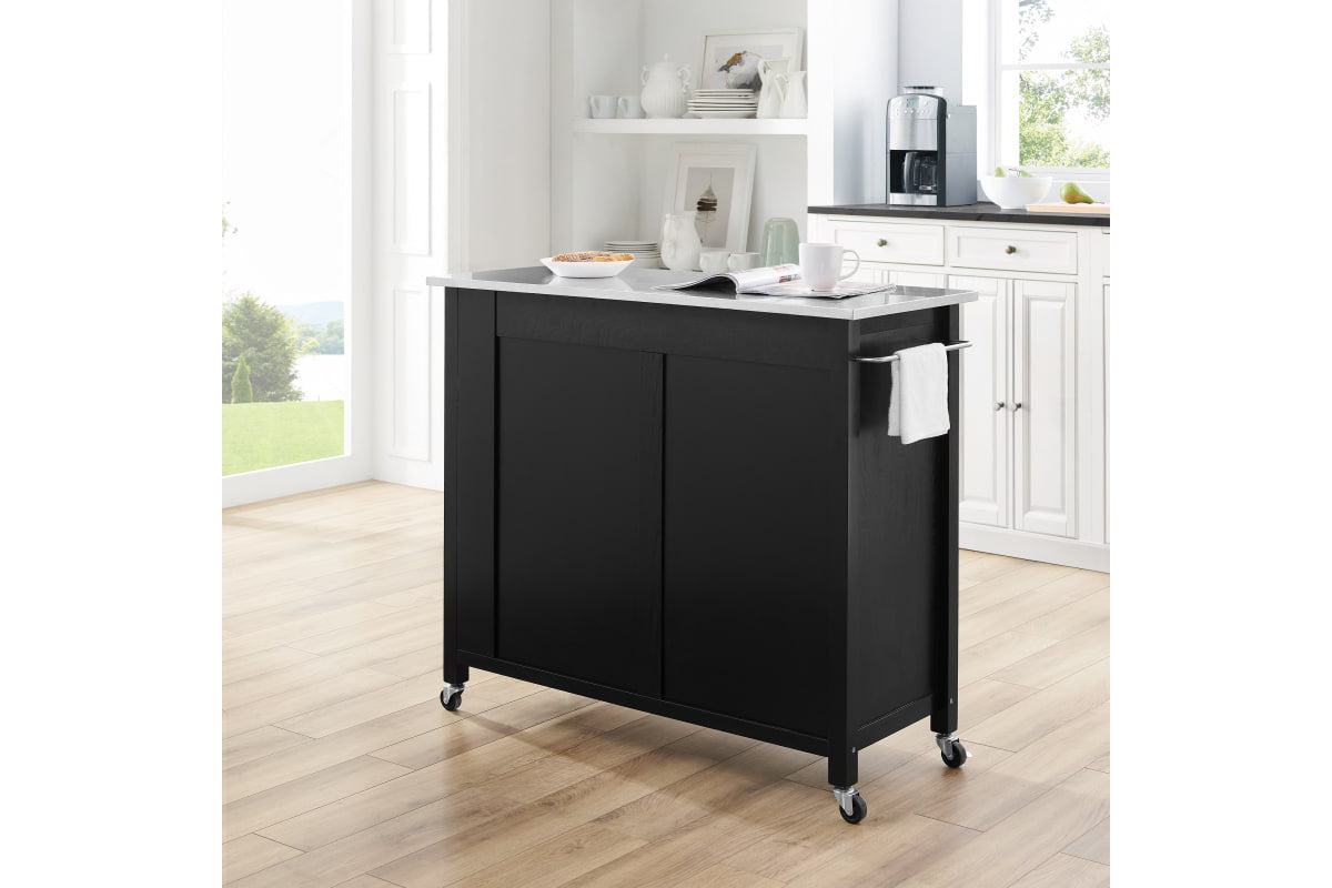 Savannah Stainless Steel Top Full-Size Kitchen Island/Cart - Black