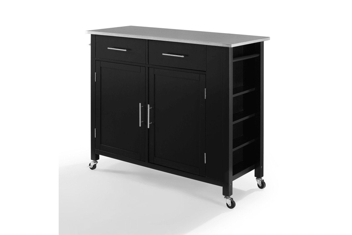 Savannah Stainless Steel Top Full-Size Kitchen Island/Cart - Black