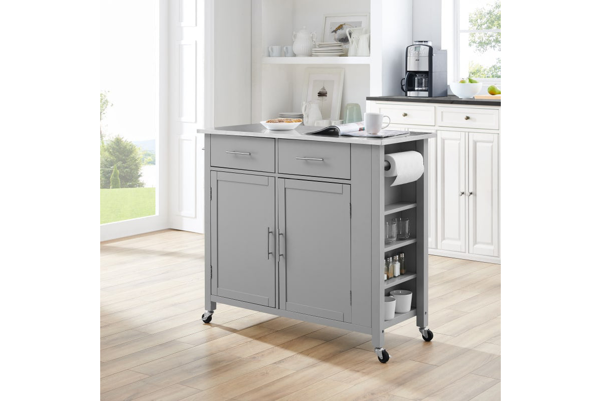 Savannah Stainless Steel Top Full-Size Kitchen Island/Cart - Gray