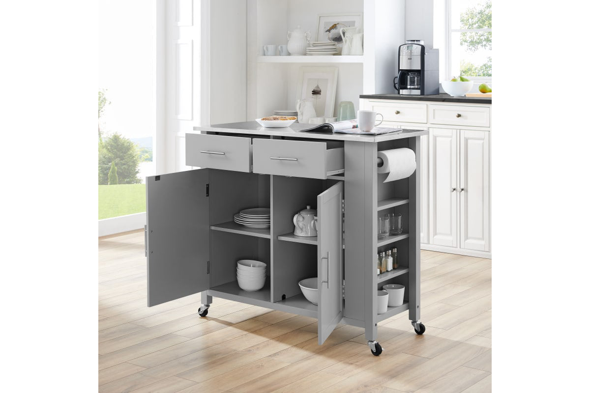 Savannah Stainless Steel Top Full-Size Kitchen Island/Cart - Gray