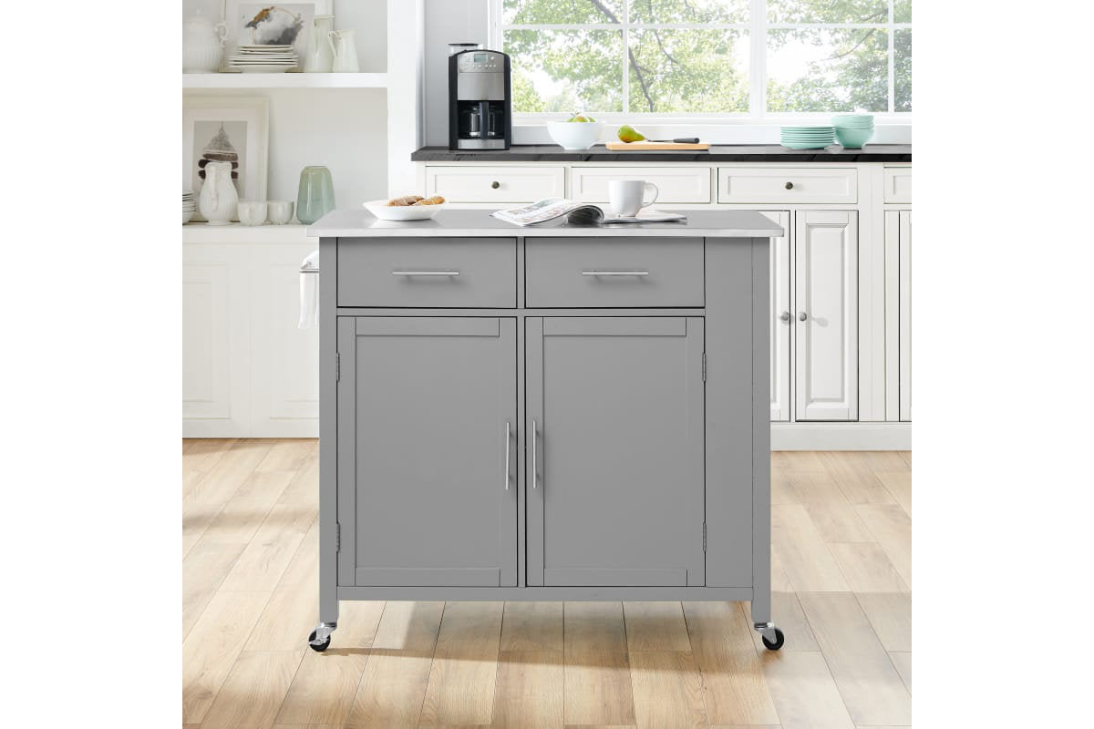 Savannah Stainless Steel Top Full-Size Kitchen Island/Cart - Gray