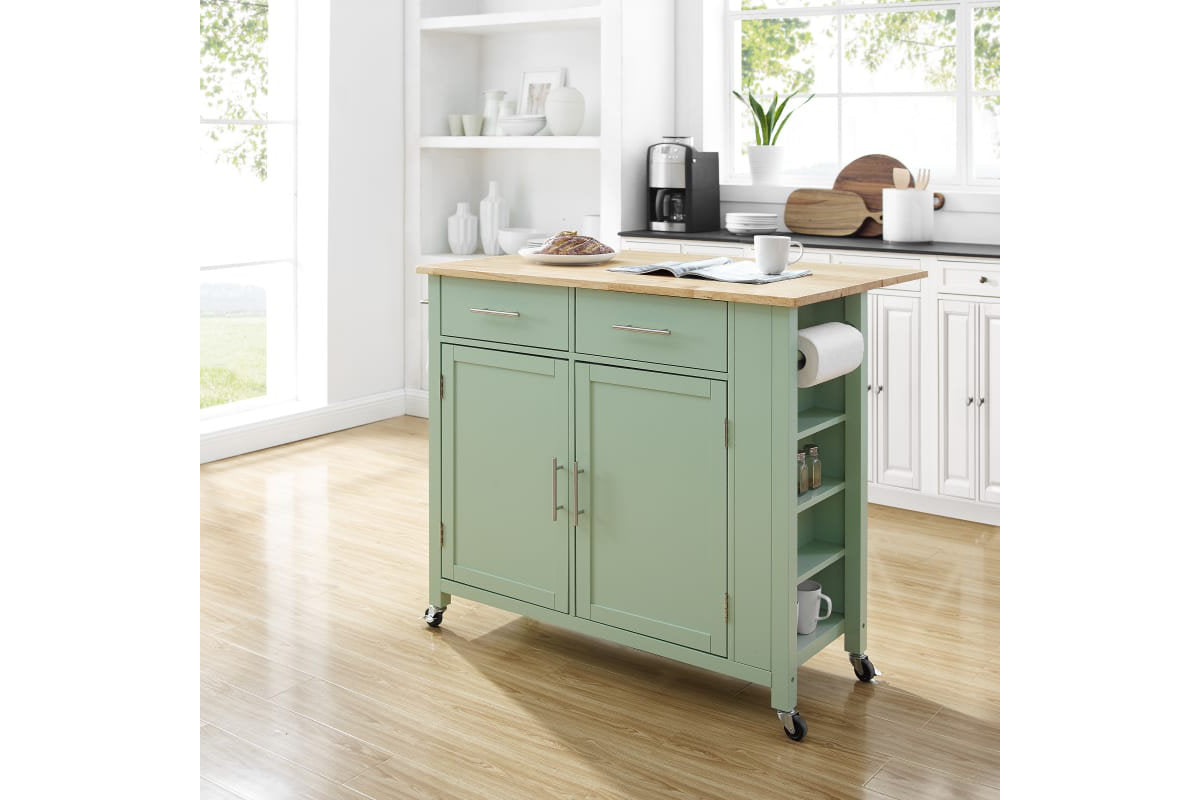 Savannah Wood Top Drop Leaf Kitchen Island/Cart - Mint Green