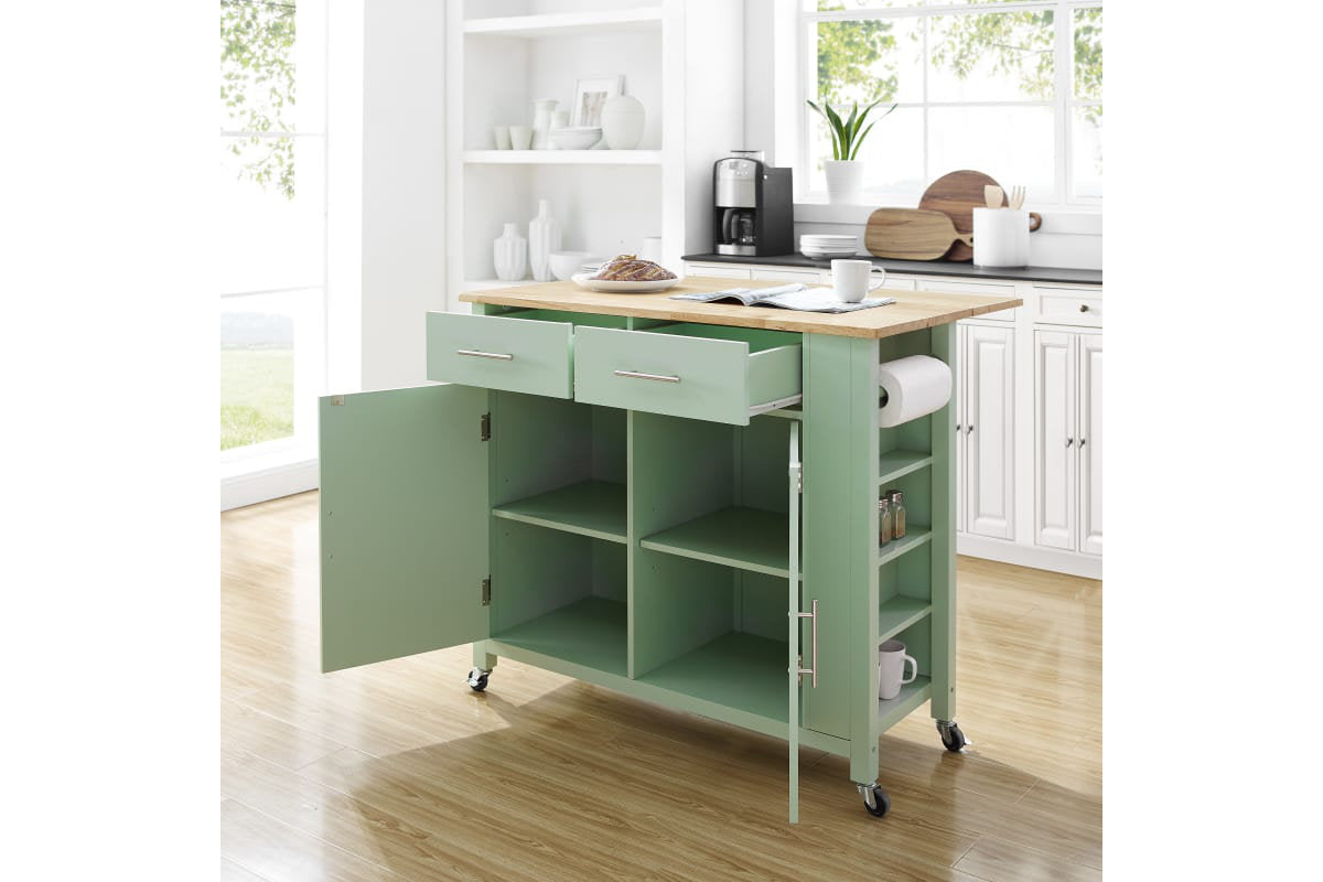 Savannah Wood Top Drop Leaf Kitchen Island/Cart - Mint Green