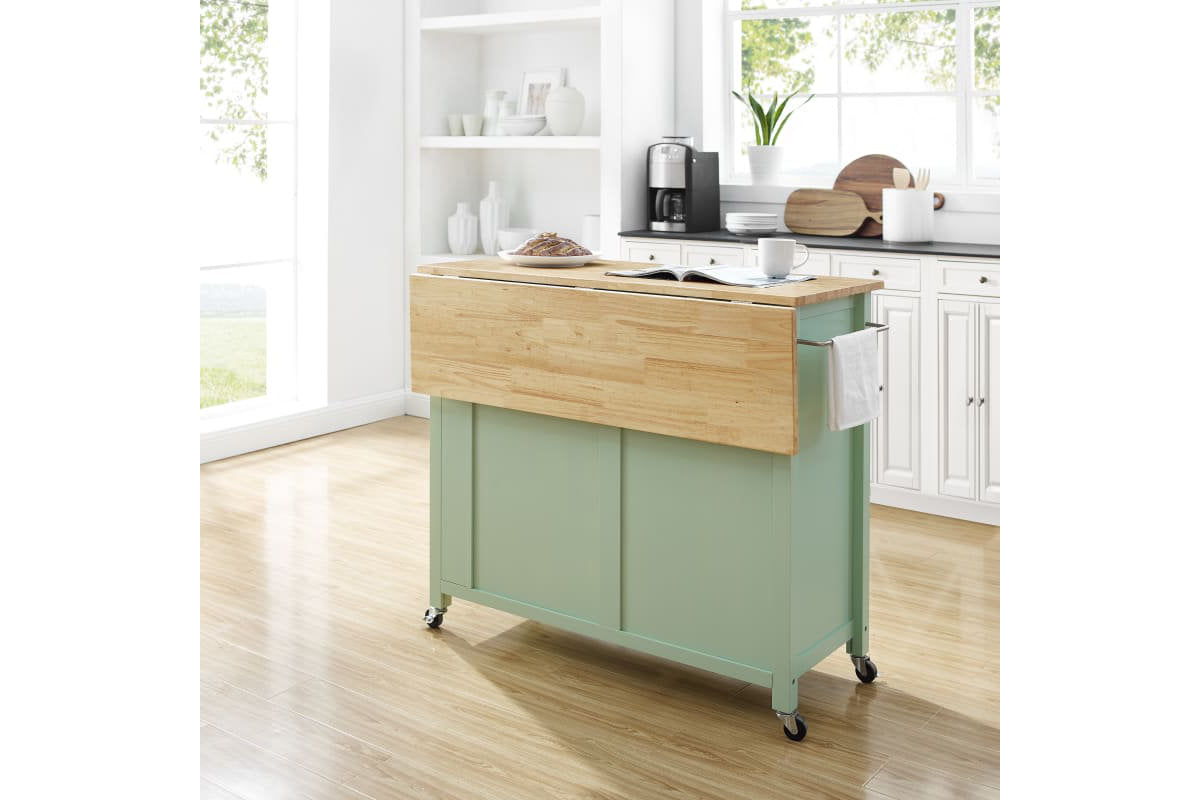 Savannah Wood Top Drop Leaf Kitchen Island/Cart - Mint Green