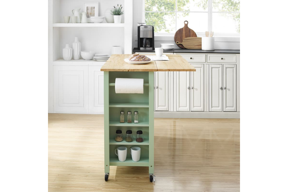 Savannah Wood Top Drop Leaf Kitchen Island/Cart - Mint Green