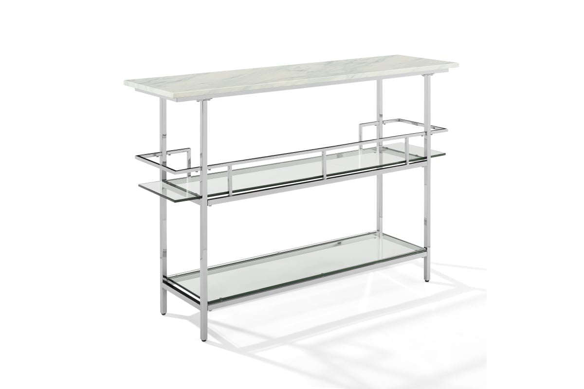 Aimee Bar W/Faux Marble Top White - Chrome Finish