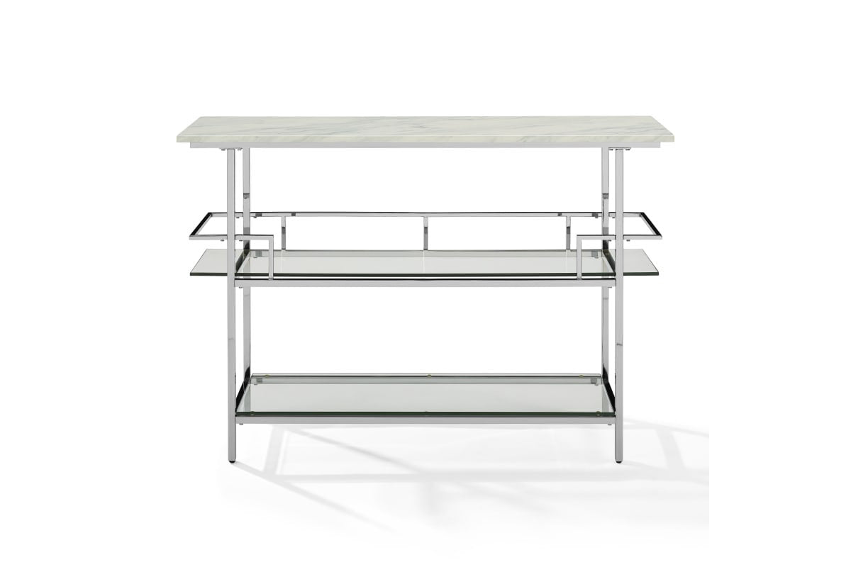 Aimee Bar W/Faux Marble Top White - Chrome Finish