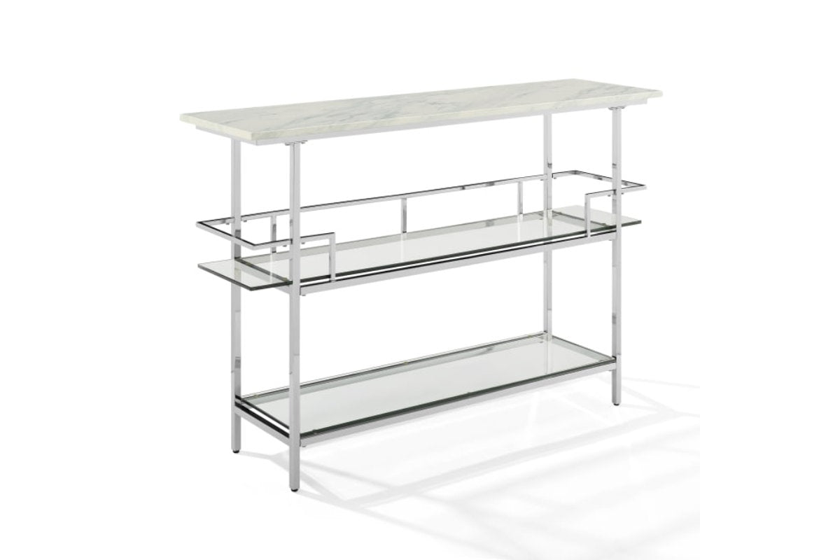 Aimee Bar W/Faux Marble Top White - Chrome Finish