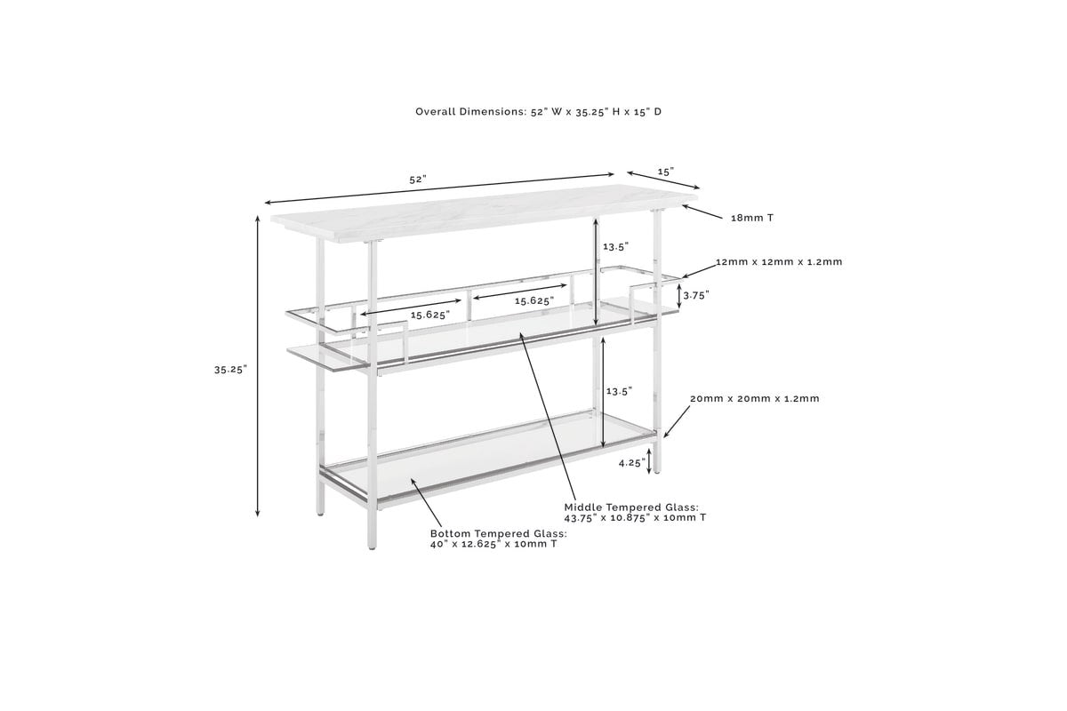 Aimee Bar W/Faux Marble Top White - Chrome Finish