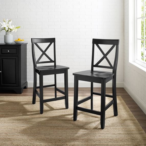 X-Back 2Pc Counter Stool Set - Black