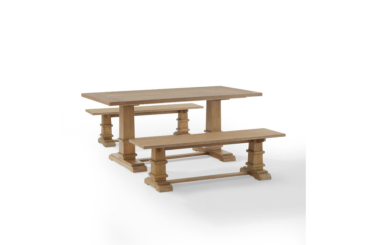Joanna 3Pc Dining Set W/Benches - Rustic Brown