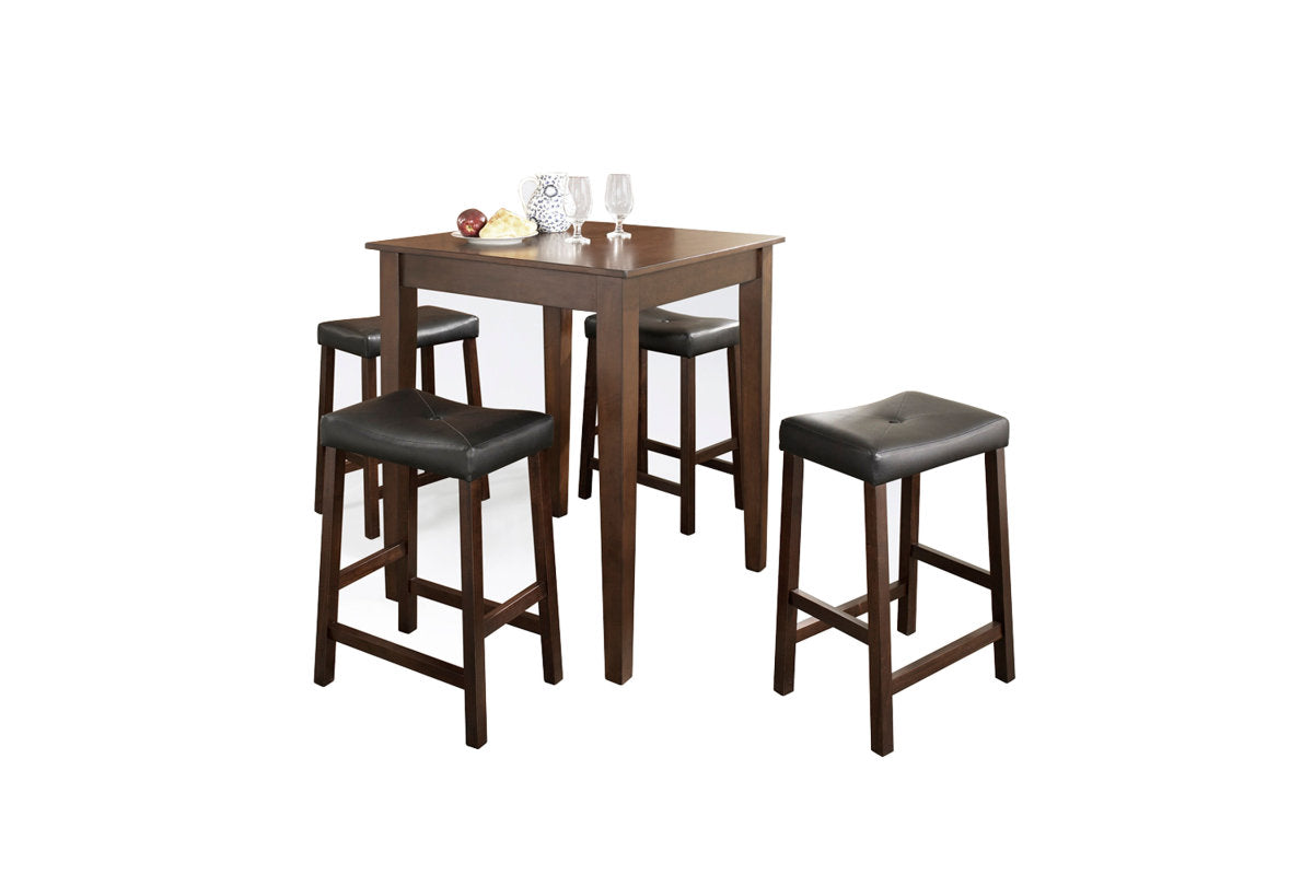 5Pc Pub Dining Set W/Upholstered Saddle Stools - Mahogany