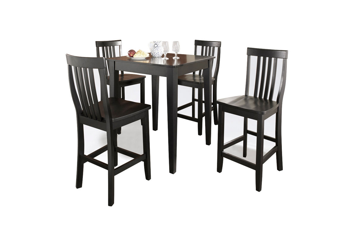 5Pc Pub Dining Set W/School House Stools - Black