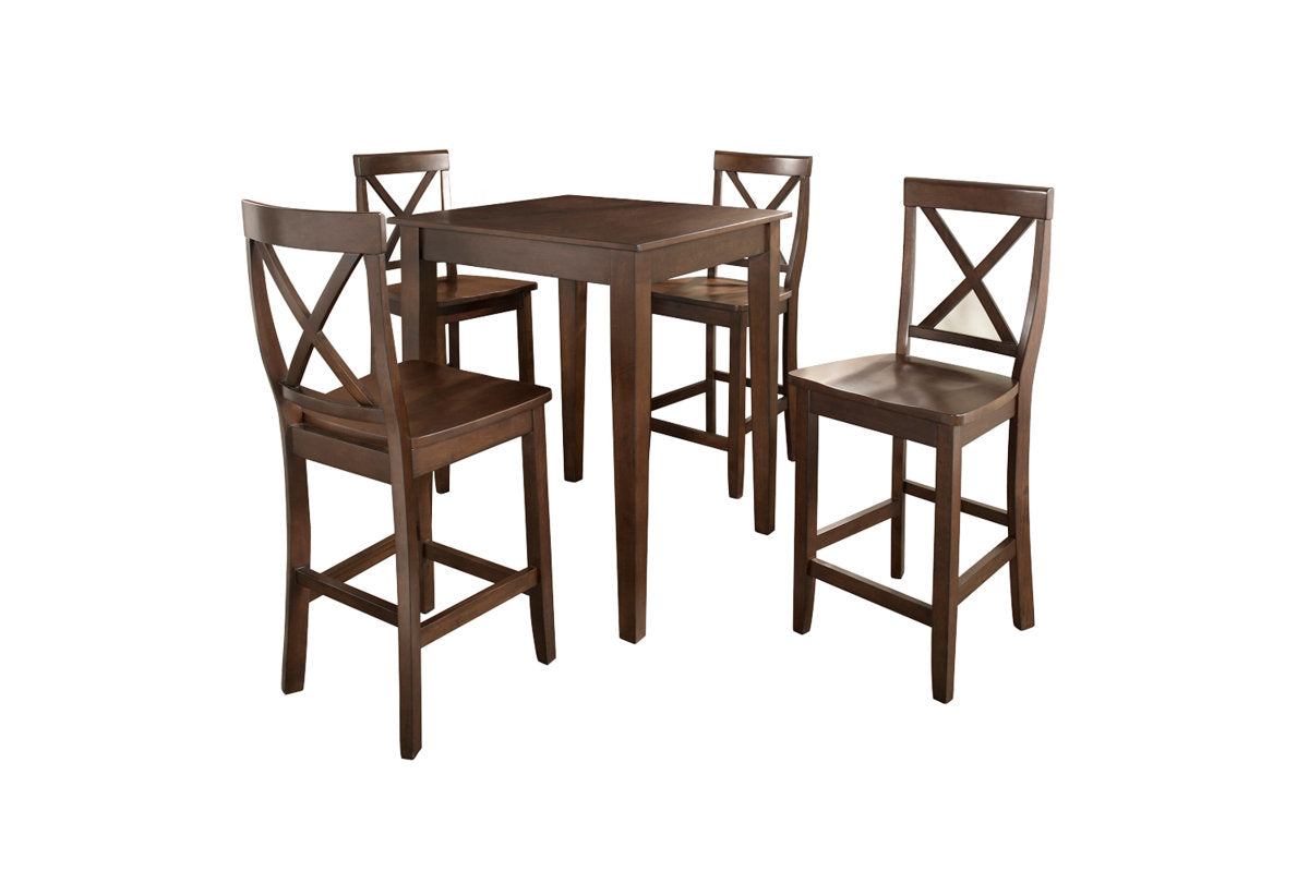 5Pc Pub Dining Set W/X-Back Stools - Mahogany