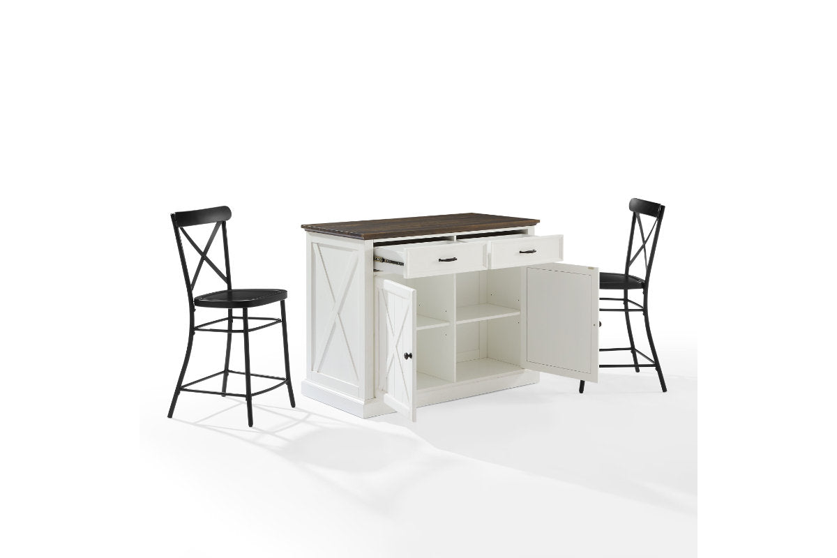 Clifton Kitchen Island W/Camille Stools - Distressed White