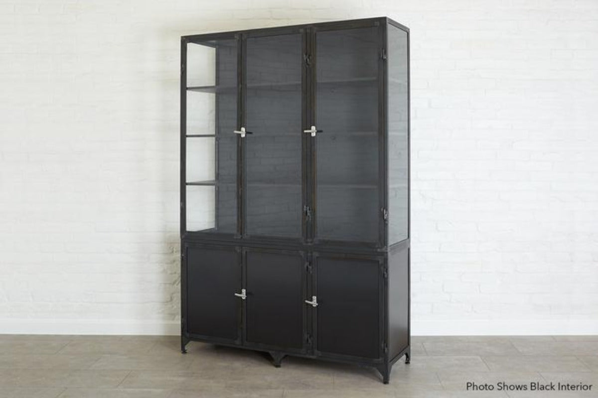 Black Three Door Vitrine, White Interior