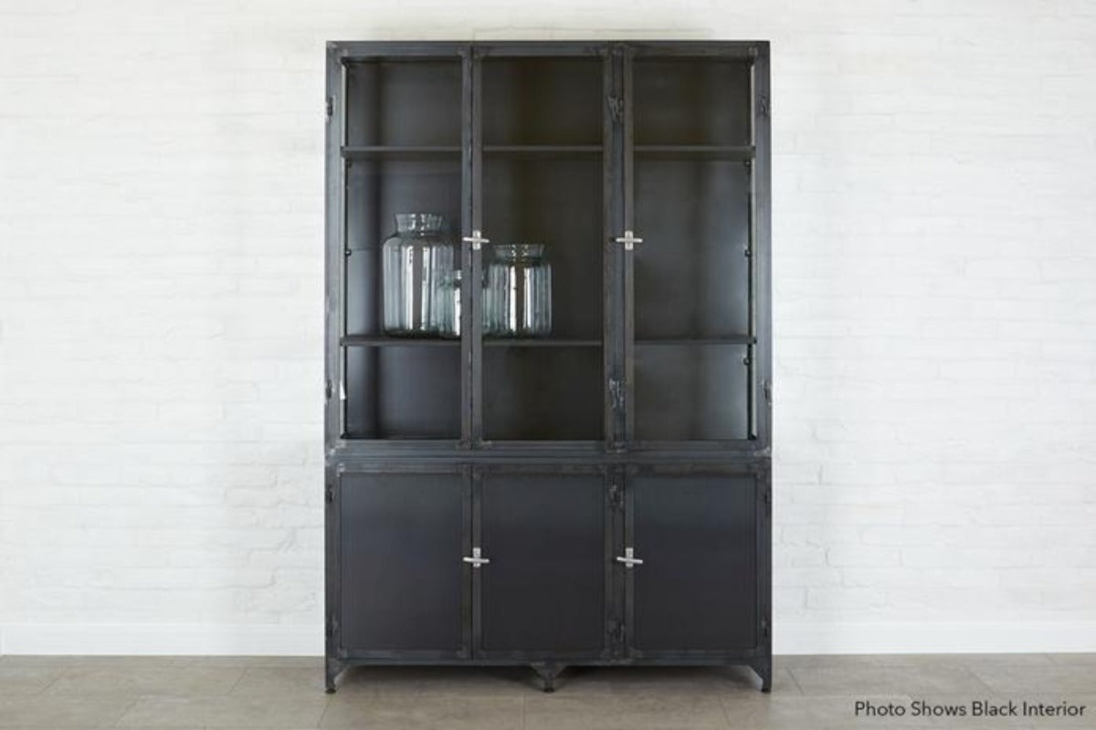 Black Three Door Vitrine, White Interior