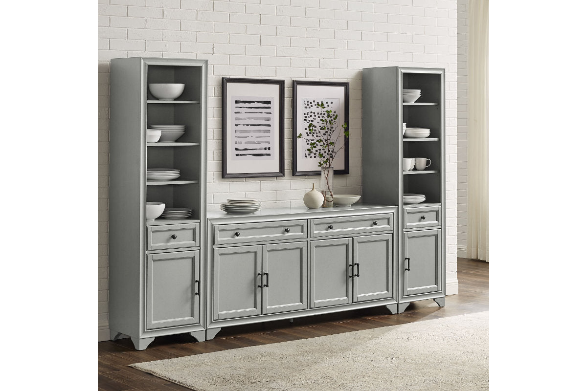 Tara 3Pc Sideboard And Bookcase Set - Gray