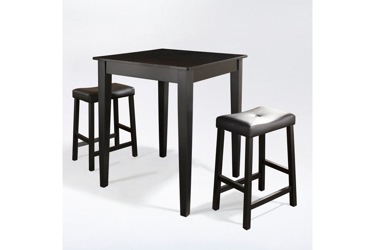 3Pc Pub Dining Set W/Upholstered Saddle Stools - Black