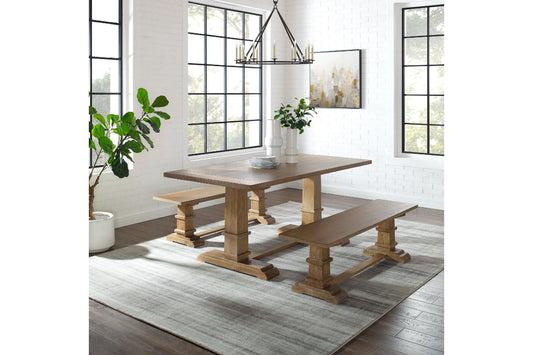 Joanna 3Pc Dining Set W/Benches - Rustic Brown