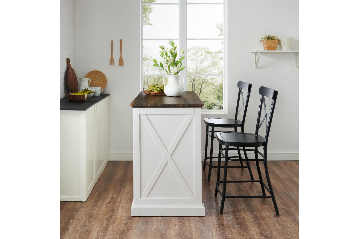 Clifton Kitchen Island W/Camille Stools - Distressed White