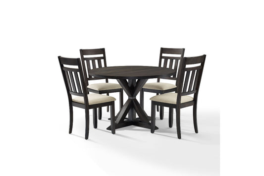 Hayden 5Pc Round Dining Set W/Slat Back Chairs- Slate