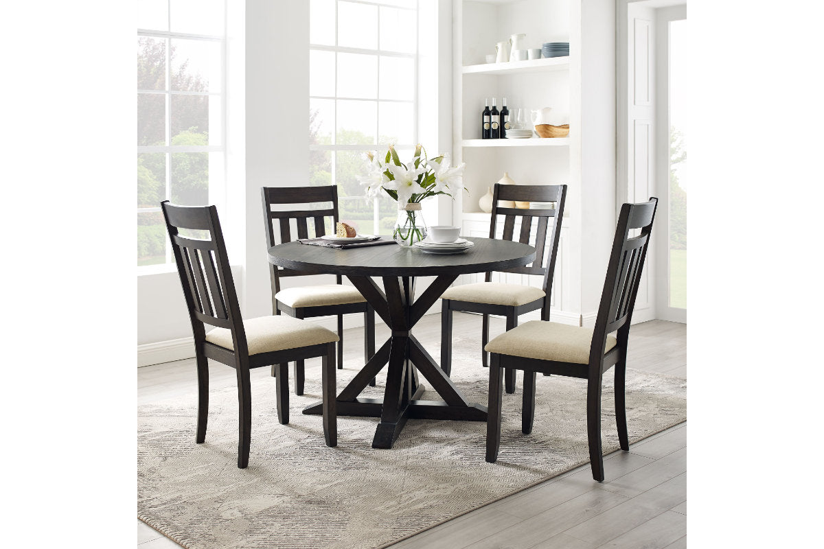 Hayden 5Pc Round Dining Set W/Slat Back Chairs- Slate