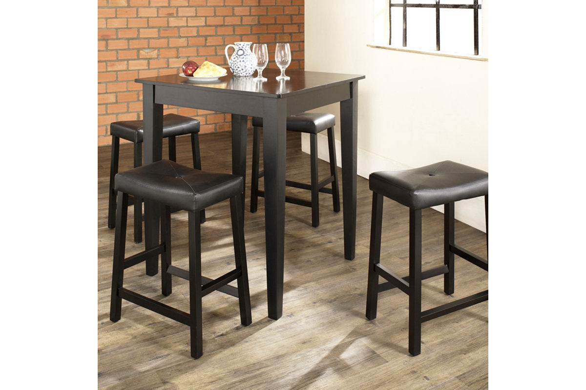 5Pc Pub Dining Set W/Upholstered Saddle Stools - Black