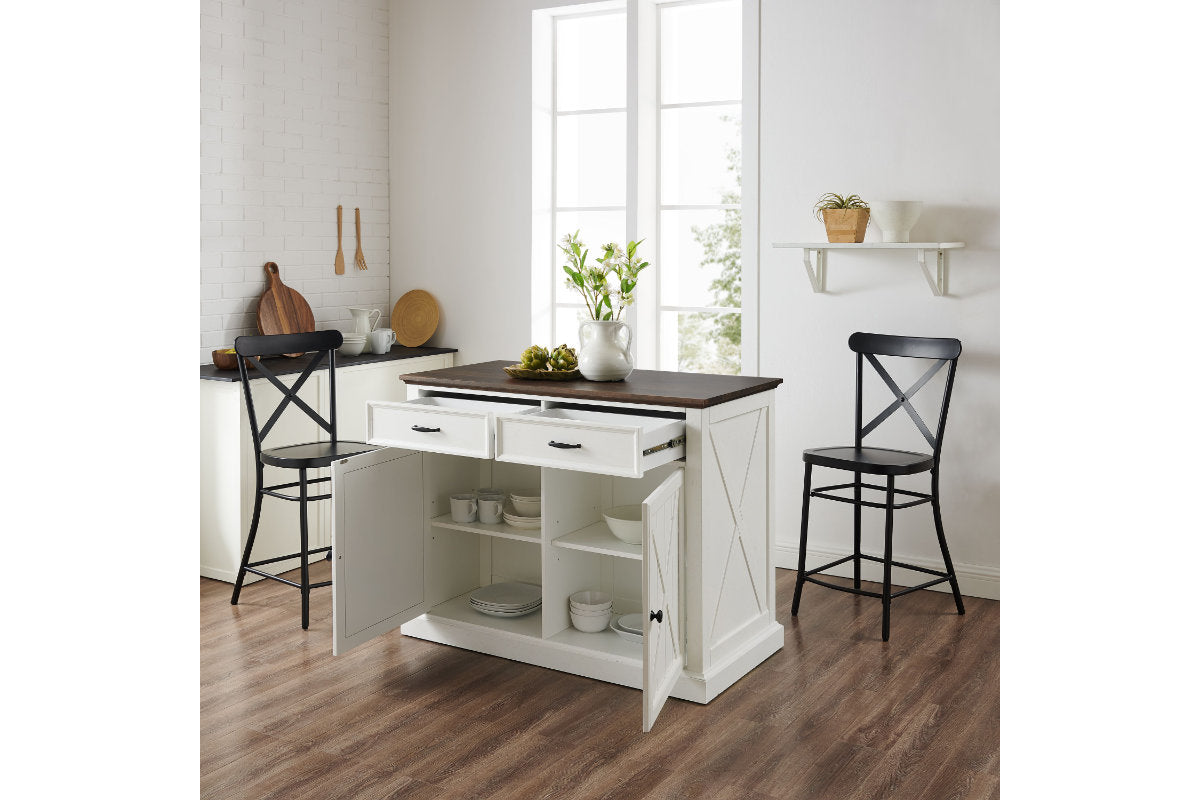 Clifton Kitchen Island W/Camille Stools - Distressed White