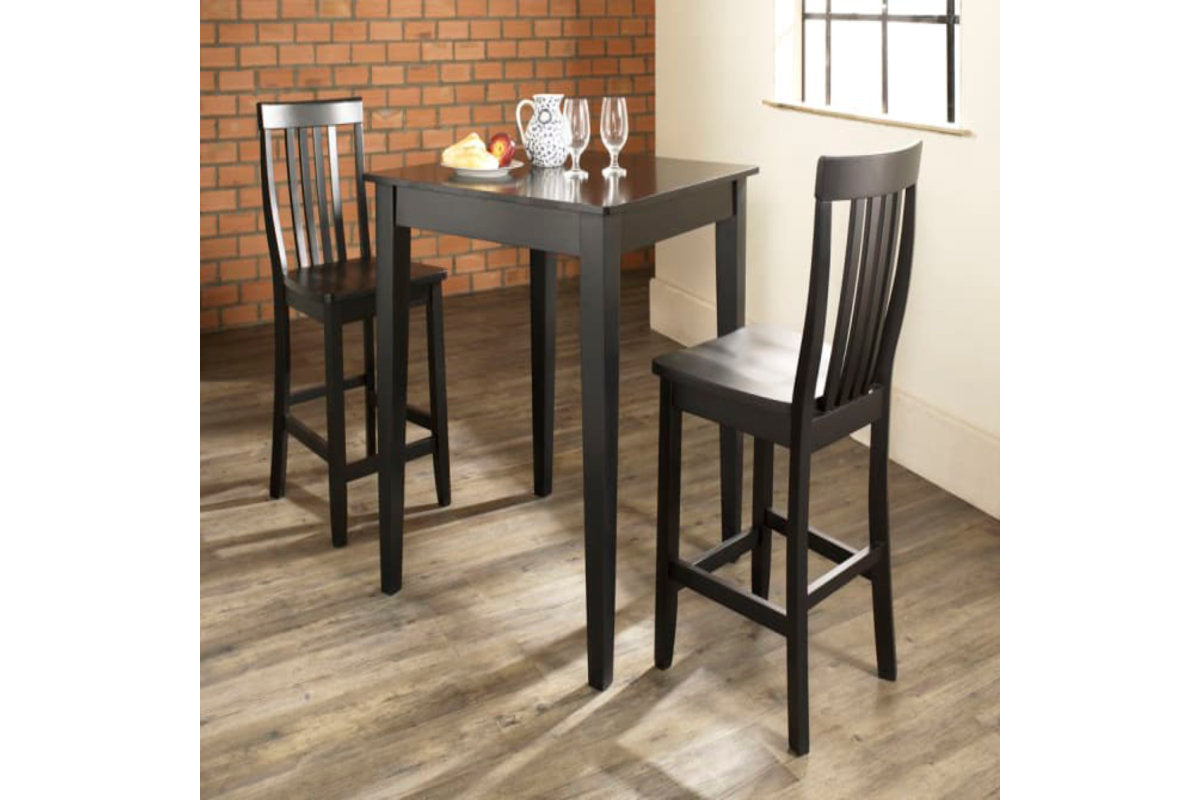 3Pc Pub Dining Set W/School House Stools - Black