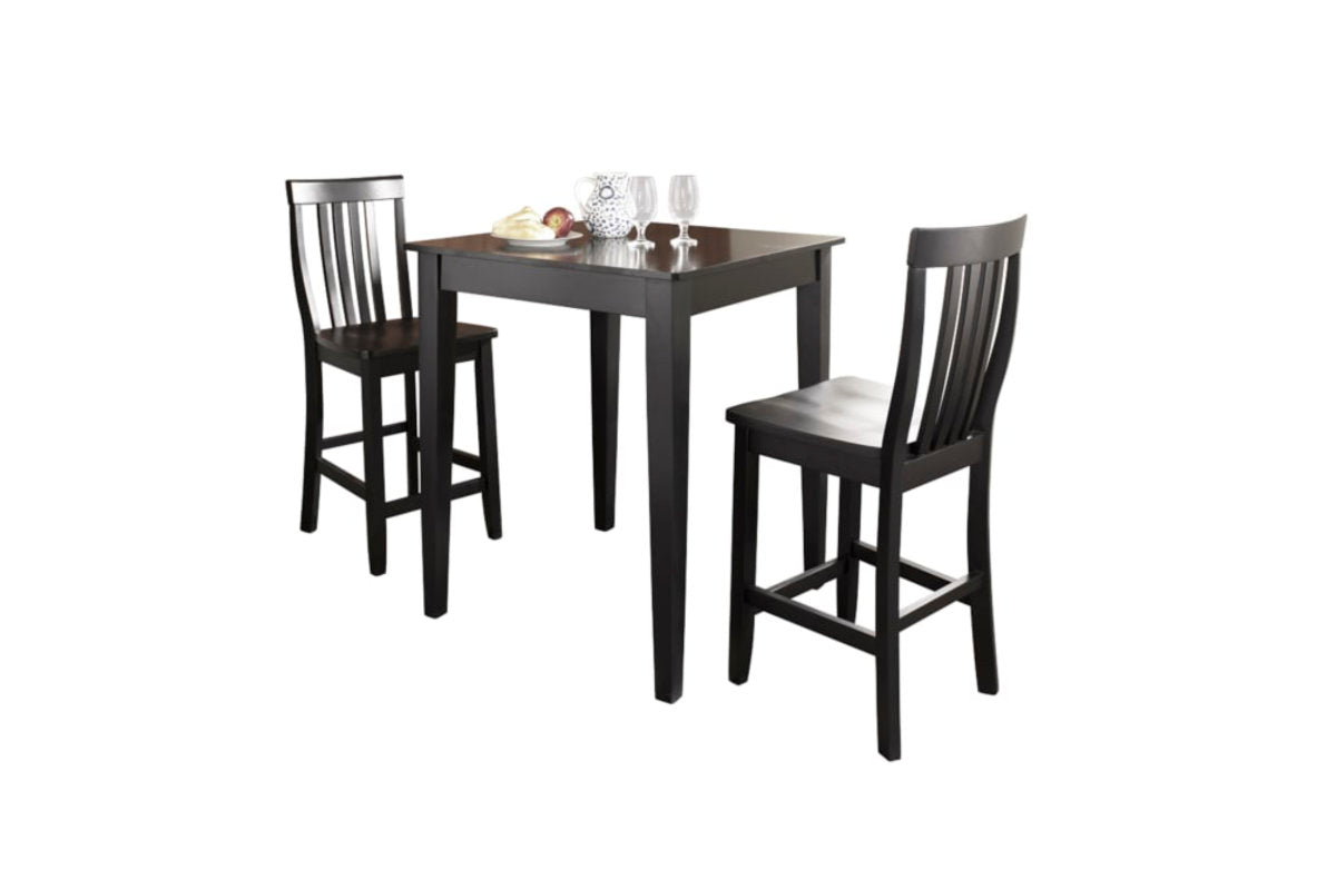 3Pc Pub Dining Set W/School House Stools - Black