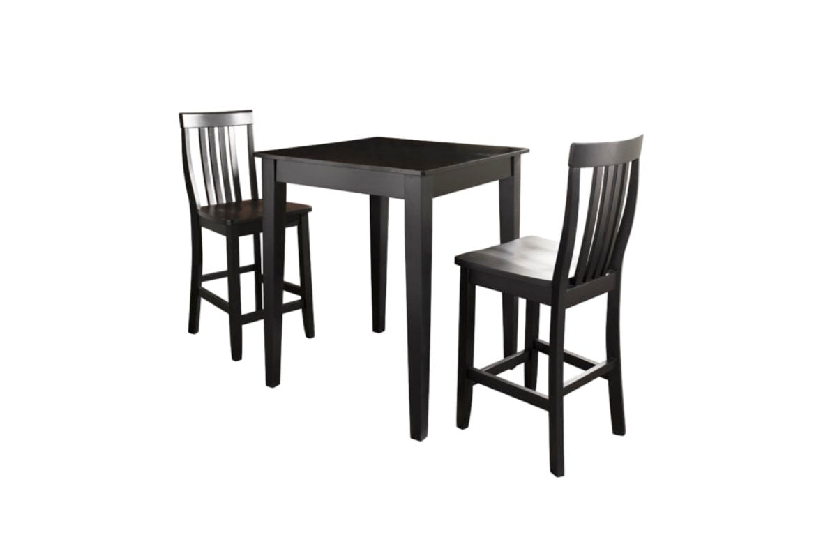 3Pc Pub Dining Set W/School House Stools - Black