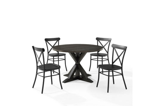 Hayden 5Pc Round Dining Set W/Camille Chairs - Matte Black