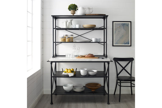 Madeleine Kitchen Island & Hutch - Black & White Faux Marble