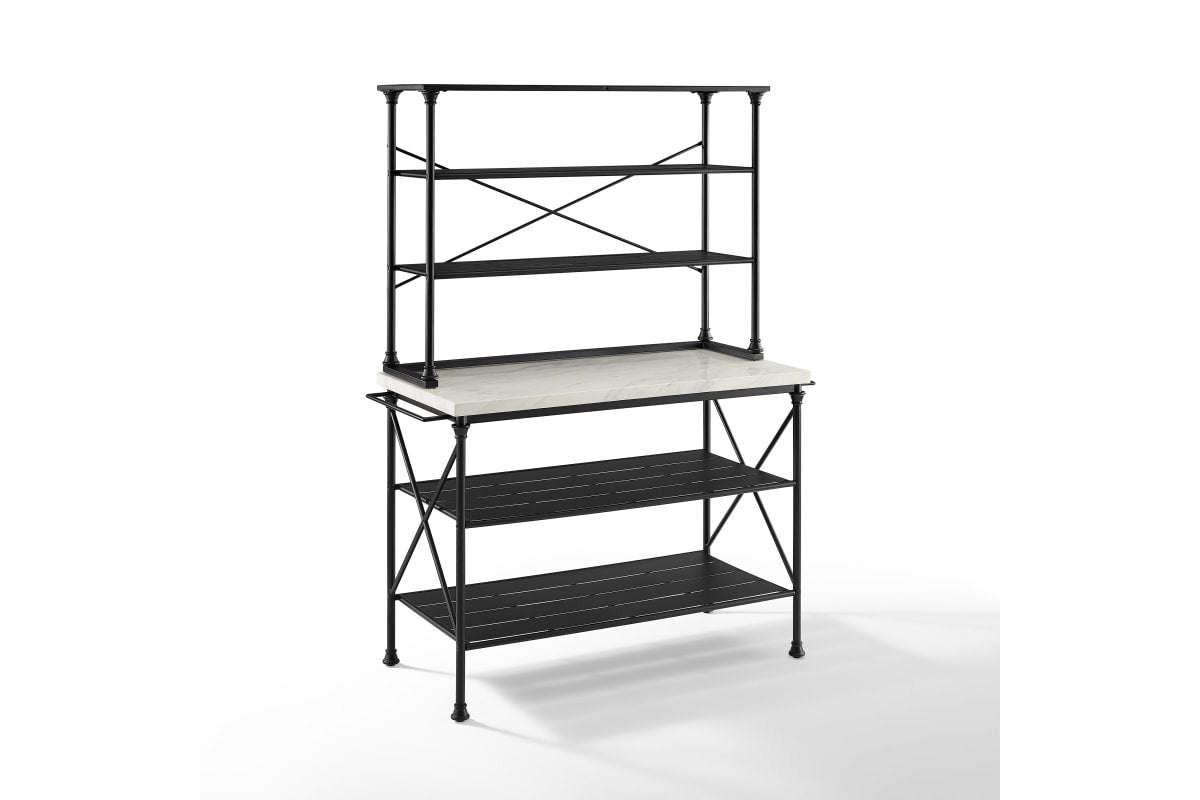 Madeleine Kitchen Island & Hutch - Black & White Faux Marble