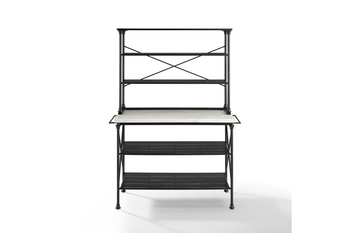 Madeleine Kitchen Island & Hutch - Black & White Faux Marble