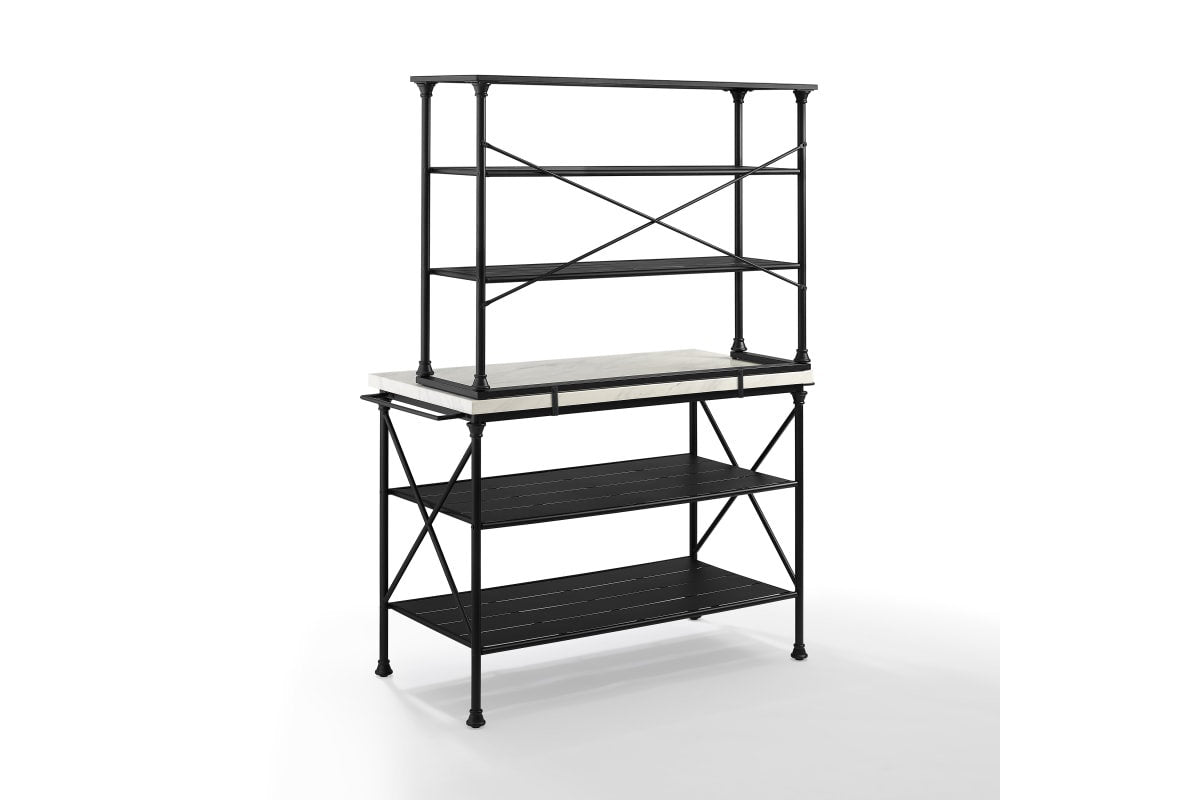 Madeleine Kitchen Island & Hutch - Black & White Faux Marble