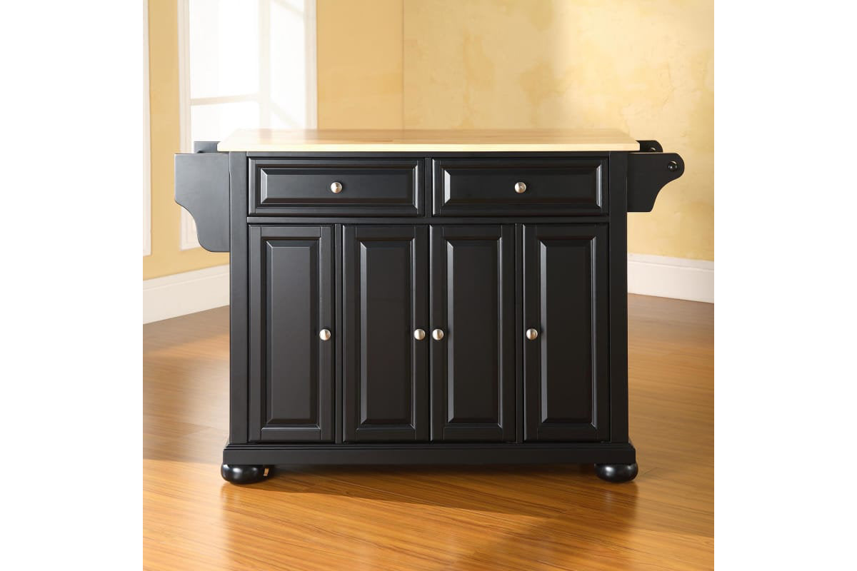 Alexandria Wood Top Full Size Kitchen Island/Cart - Black & Natural