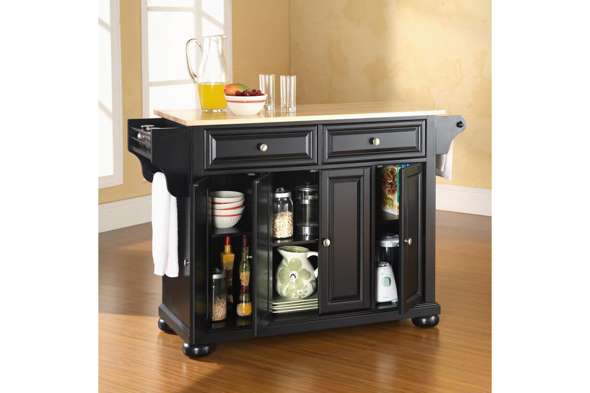 Alexandria Wood Top Full Size Kitchen Island/Cart - Black & Natural