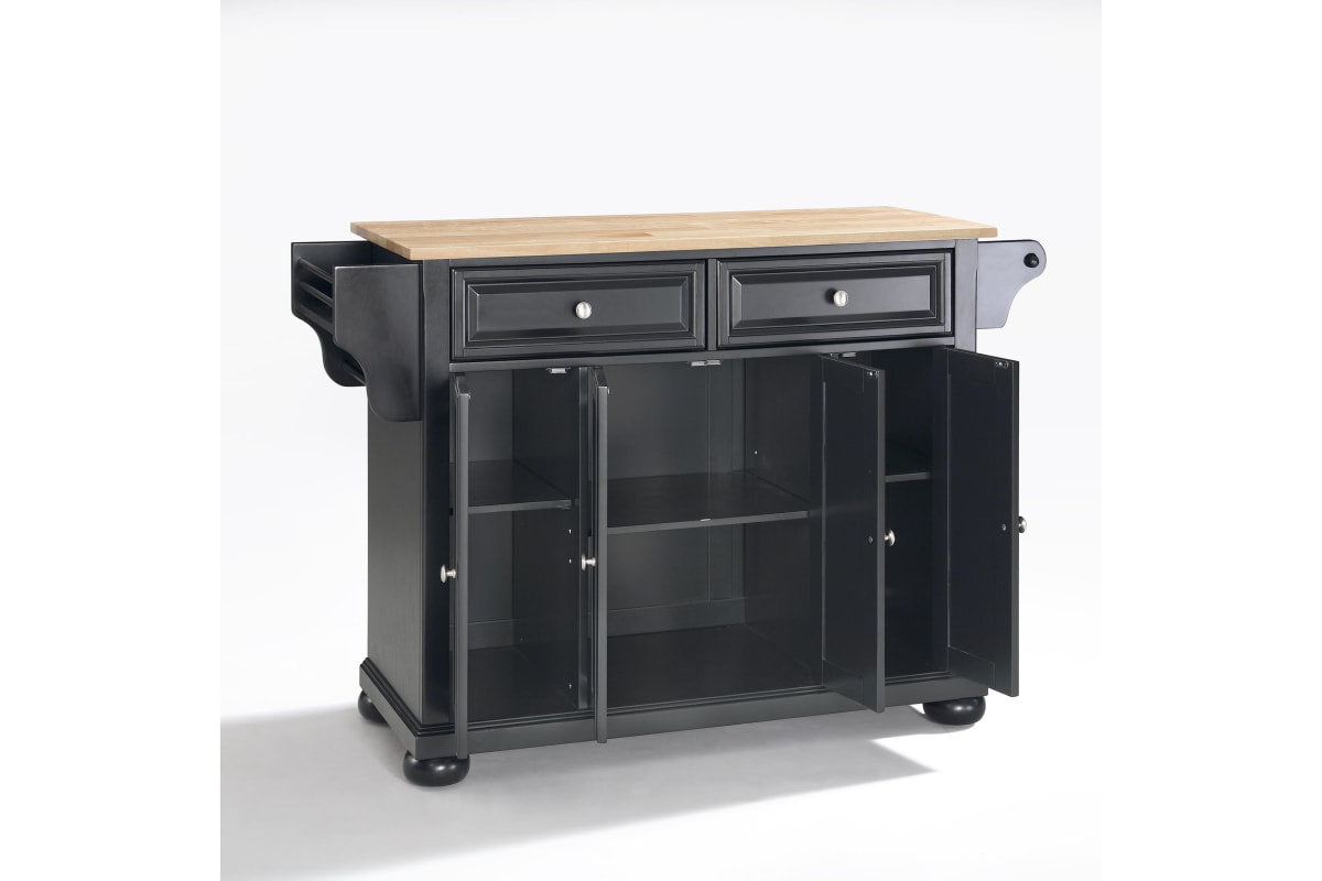 Alexandria Wood Top Full Size Kitchen Island/Cart - Black & Natural