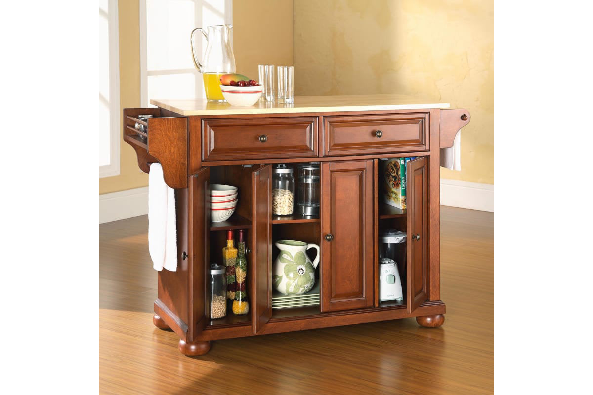 Alexandria Wood Top Full Size Kitchen Island/Cart - Cherry & Natural