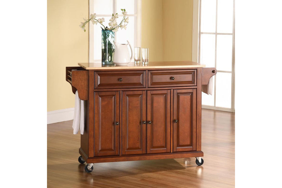 Full Size Wood Top Kitchen Cart - Cherry & Natural