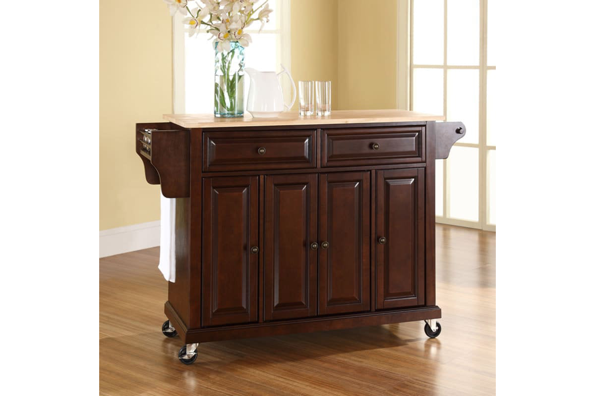 Full Size Wood Top Kitchen Cart - Mahogany & Natural