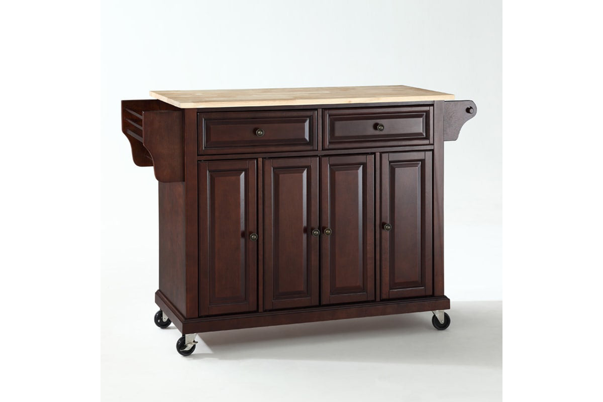 Full Size Wood Top Kitchen Cart - Mahogany & Natural